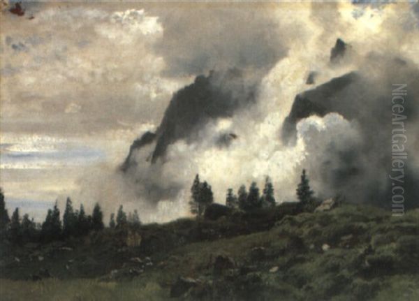Reichenbachfall Bei Meiringen (+ Richisau, Glarnisch, Oil On Canvas; 2 Works) - view 1