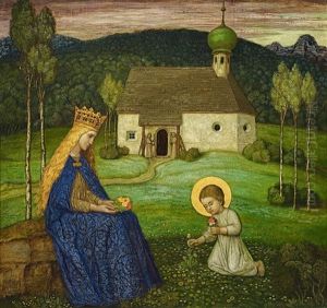Maria Mit Dem Jesuskind An Der Kapelle by Matthaeus Schiestl