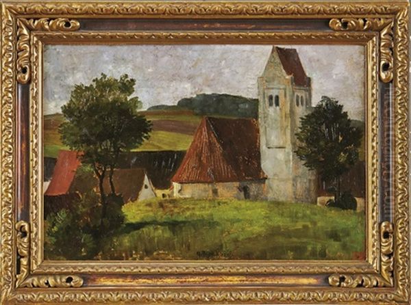 Blick Auf Eine Dorfkirche In Leicht Hugeliger Landschaft - view 1