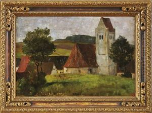 Blick Auf Eine Dorfkirche In Leicht Hugeliger Landschaft by Matthaeus Schiestl