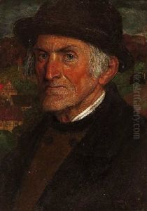 Portrat Eines Alten Bauern Vor Seinem Dorf by Matthaeus Schiestl