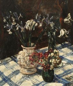 'drei Blumenstrause Auf Kariertem Tischtuch' 'drei Blumenstrause Auf Kariertem Tischtuch'
