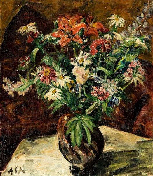 Sommerblumenstraus Mit Lilien (+ Landschaft Mit Kuhen, Verso) - view 1