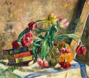 Stillleben Mit Blumenstraus Und Buchern Stillleben Mit Blumenstraus Und Buchern