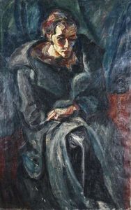 Dame In Blauem Mantel (+ Auf Der Rennbahn, Verso) by Albert Schiestl-Arding