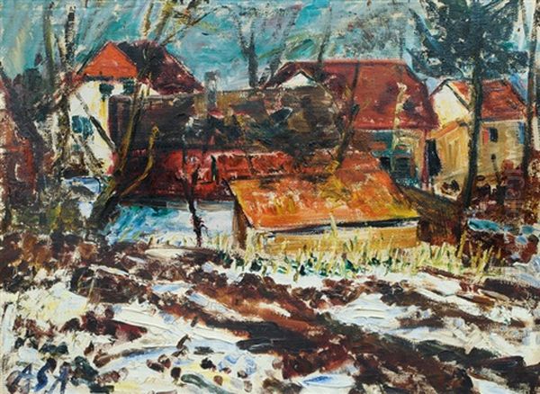 Houses In Worpswede (+ Selbstbildnis Mit Palette, Verso) - view 1