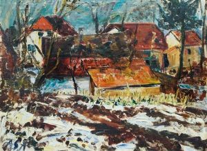 Houses In Worpswede (+ Selbstbildnis Mit Palette, Verso) by Albert Schiestl-Arding