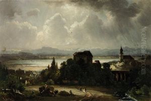 Gewitterstimmung Am See, Im Vordergrund Heuernte by Robert (August Rudolf) Schietzold