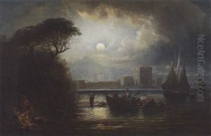 Sudliche Kustenlandschaft Bei Mondlicht by Robert (August Rudolf) Schietzold