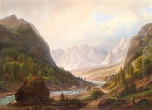 Walkers In A Mountain Valley