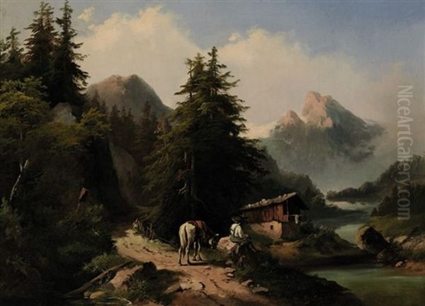 Gebirgslandschaft Mit Rastendem Reiter - view 1