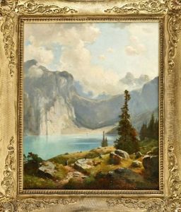 Bergsee Im Hochgebirge Mit Sennerin Und Ziegen