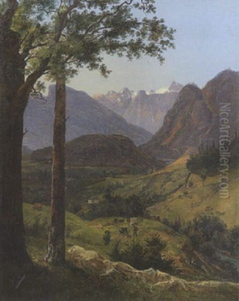 Gebirgstal Mit Hirten Und Vieh - view 1