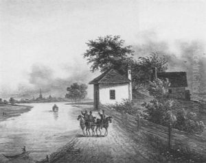 Treidelpferde An Der Donau Mit Blick Auf Wien by Anton Schiffer