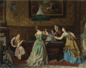 Ladies Playing Billiards by Charles Edouard Boutibonne