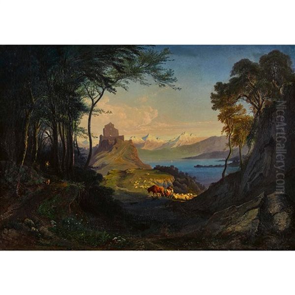 Burgruine Mit See Und Alpenkulisse - view 1