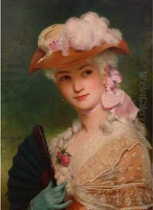 Portrait D Une Elegante A L Eventail by Charles Edouard Boutibonne