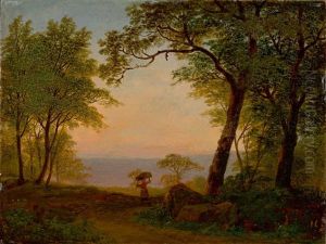 Sudliche Landschaft Bei Sonnenuntergang by Johann Heinrich Schilbach