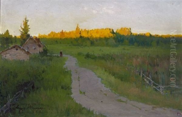 Rural Landscape With A Sunlit Wooded Horizon - view 1