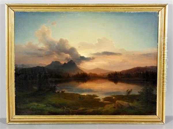 Landscape Of A Lake In A Forest With Mountains In The Distance - view 1