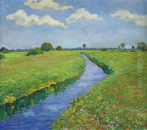 Weite Sommerlandschaft Mit Kanal Bei Fischerhude - view 1