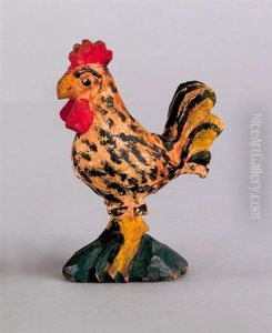 Rooster With Black And Yellow Decorated Body by Wilhelm Schimmel