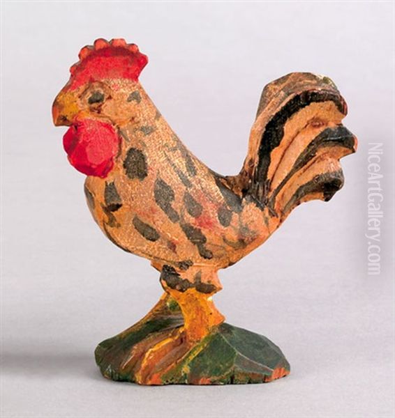 Rooster With A Black And Yellow Decorated Body - view 1
