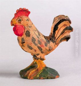 Rooster With A Black And Yellow Decorated Body by Wilhelm Schimmel