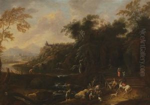 Mountainous Landscape With Figures by Maximilian Joseph Schinagl