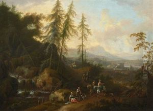 Mountainous Landscape With Travellers by Maximilian Joseph Schinagl