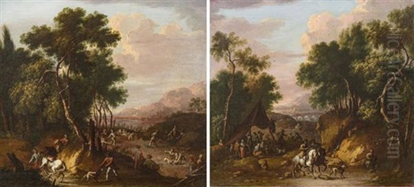 Pendants - Landschaften Mit Figuren, Pferden Und Hunden - view 1