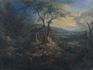 Repos De Paysans Pres D'une Cascade by Maximilian Joseph Schinagl