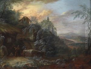 Zwei Landschaften Mit Der Versuchung Des Heiligen Antonius Beziehungsweise Mit Dem Heiligen Benedikt Und Der Heiligen Scholastika Im Gesprach by Maximilian Joseph Schinagl