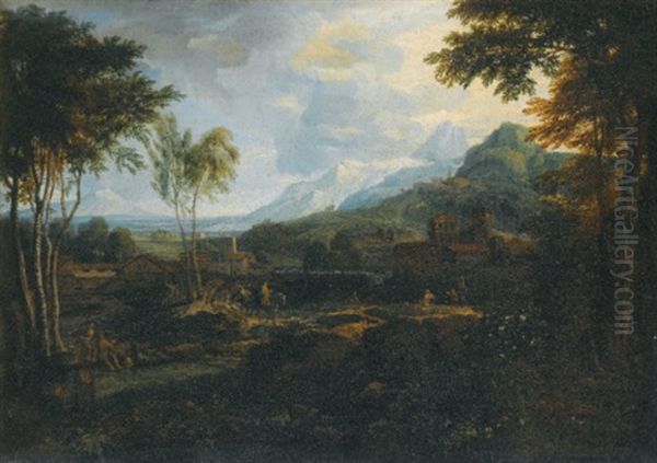 An Extensive Mountainous Landscape With Buildings, Riders And Other Figures - view 1