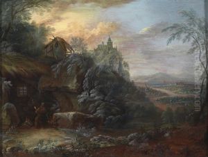 Landschaft Mit Der Versuchung Des Heiligen Antonius (+ Landschaft Mit Dem Heiligen Franziskus Von Assisi Und Der Heiligen Klara Im Gesprach; 2 Works) by Maximilian Joseph Schinagl