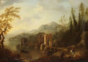 Landschaft Mit Ruine Am Flussufer