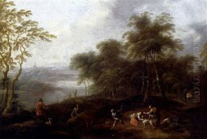 Bewaldete Flusslandschaft Mit Figuren by Maximilian Joseph Schinagl