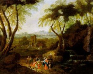 Gebirgige Waldlandschaft Mit Christus Und Dem Hauptmann Von Kapernaum