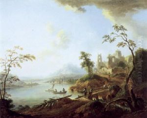Rheinlandschaft Mit Einem Stadtchen Am Flus