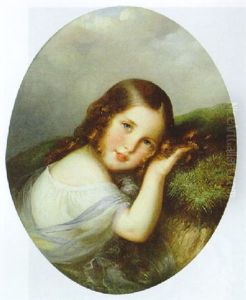 Madchenportrait Vor Einem Landschaftshintergrund by Albert Schindler