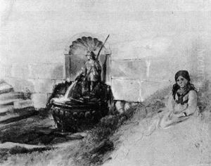 Madchen An Einem Brunnen Mit Dem Heiligen Florian by Albert Schindler