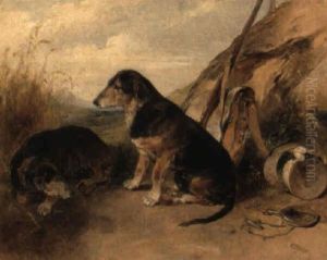 Dachshunde Mit Jagdutensilien