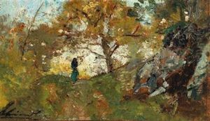 Woodland Path With Decorative Figures by Emil Jacob Schindler