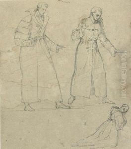 An Album Of Twenty-five Pages Mounted With Studies Of Figures, And Views Of English Cathedrals And Other Buildings by Charles Marie Bouton