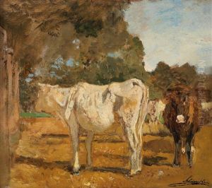 Cows (w/sketch Of A City View, Verso) by Emil Jacob Schindler