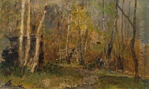 Holzsammlerin Im Birkenwald Bei Hutteldorf