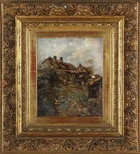 Hinterhof Mit Bauerin Und Federvieh by Emil Jacob Schindler
