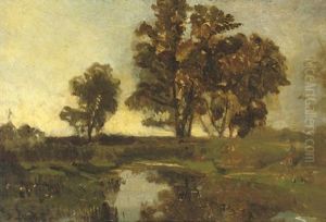 Praterauen Bei Wien - By The Pond by Emil Jacob Schindler