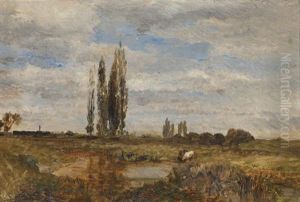 Landschaft Bei Lundenburg - Watering Cows Near Lundenburg by Emil Jacob Schindler