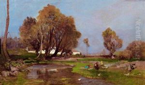 Bei Den Alten Kaisermuhlen An Der Donau Im Prater by Emil Jacob Schindler